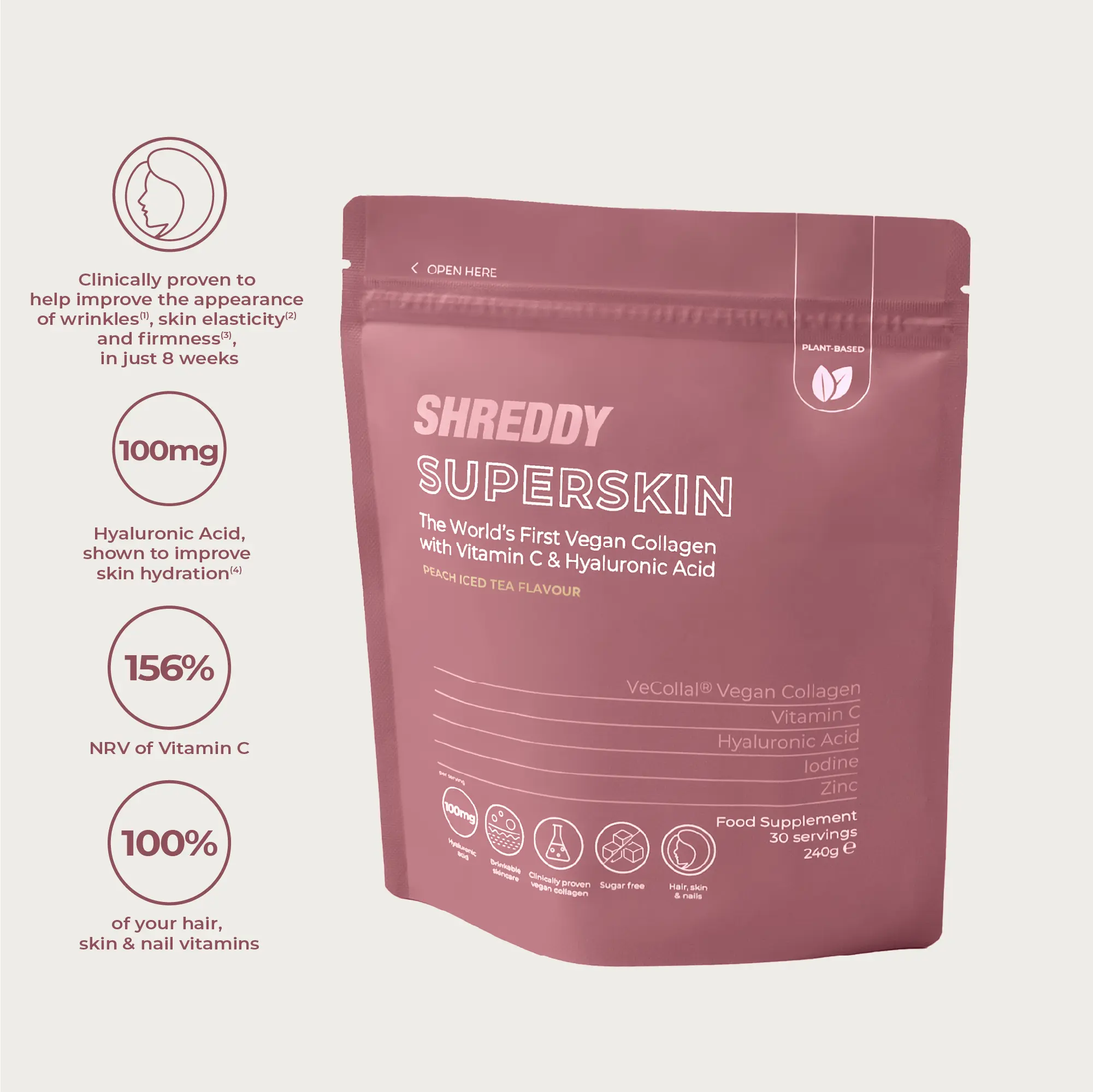 Peach Iced Tea SHREDDY SUPERSKIN - Vegan Collagen - 240g