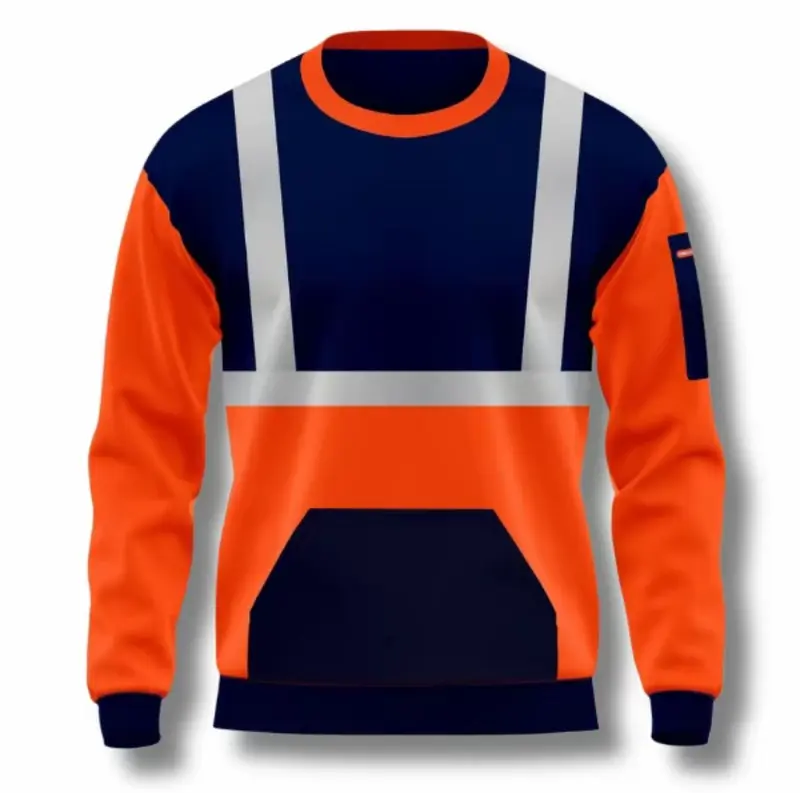 Hi Viz Hi Vis High Visability Visibility Sweatshirt Jumper Pullover Bright Menswear Men Storm Range Tradesmen Workwear PPE Stylish Side Pockets Utility Pouch Pockets Arm Pocket Round Neck Crewneck Visible Long Sleeve Crewneck 7