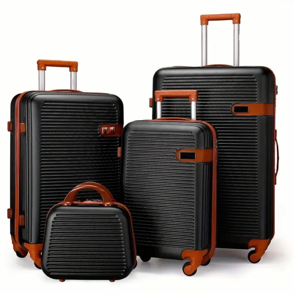 4pcs Set ABS Hardshell Suitcases - Scratch-Resistant with Explosion-Proof Zippers, Spinner Wheels - 33.02cm, 50.8cm, 60.96cm, 71.12cm | Black