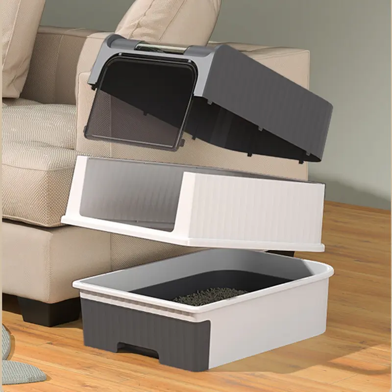 Large Cat Litter Box Anti-Splashing Cat Potty Tray Self Cleaning Pan Drawer - Grey 3