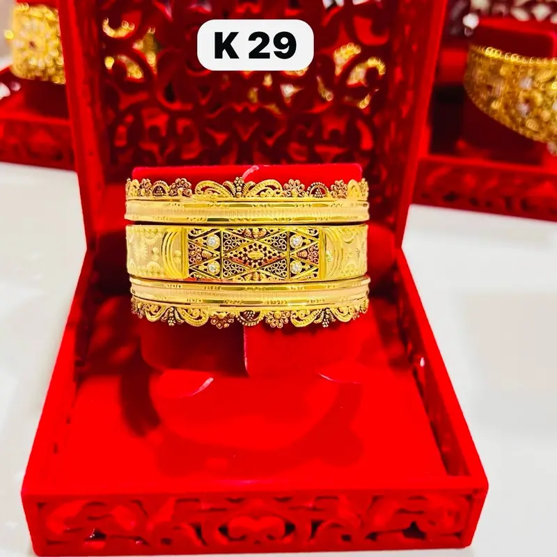 Original gold plated 3 bangles of Kara set with lacker colour polish. 2