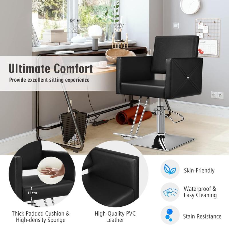 COSTWAY Salon Barber Chair, 360 Degree Swivel Hairdressing Chair with Footrest, Adjustable PVC Leather Hydraulic Shaving Styling Chair for Beauty Spa, Tattoo Shop and Barbershop 4