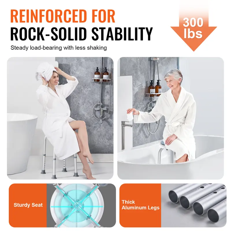 VEVOR Shower Chair for Inside Shower, 360 Degree Swivel Shower Seat, Adjustable Height Shower Stool, Non-Slip Bench Bathtub Seat Stool for Elderly Disabled Adults Handicap, 300 lbs Capacity Aluminium Lightweight 2