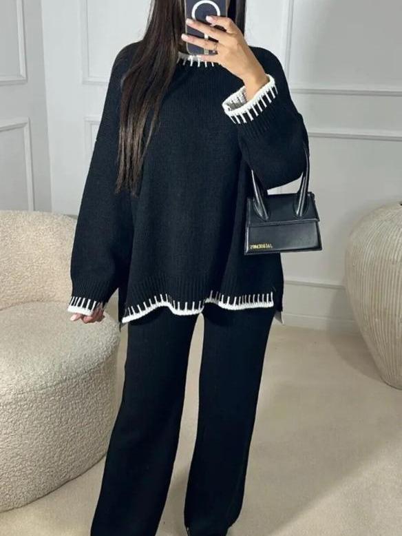 Long Sleeve Suits knitted Relaxed Fit Womenswear Ladies Tracksuit Overalls Palazzo Comfort Knitwear Trouser Leg 4