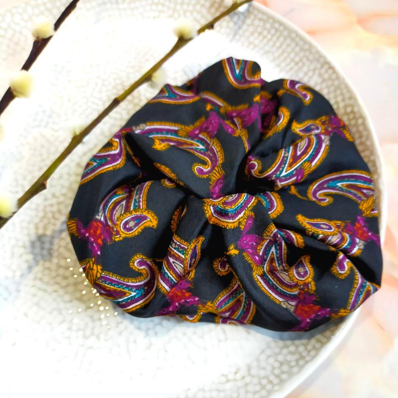 "Sage" Dark Paisley Hair Scrunchie 5