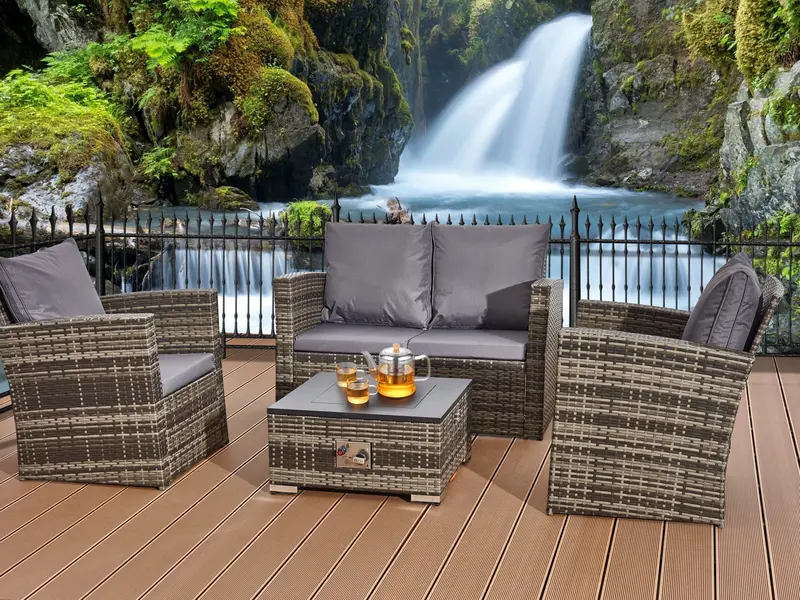 Outdoor 4 Piece Rattan Sofa Set with Firepit 0