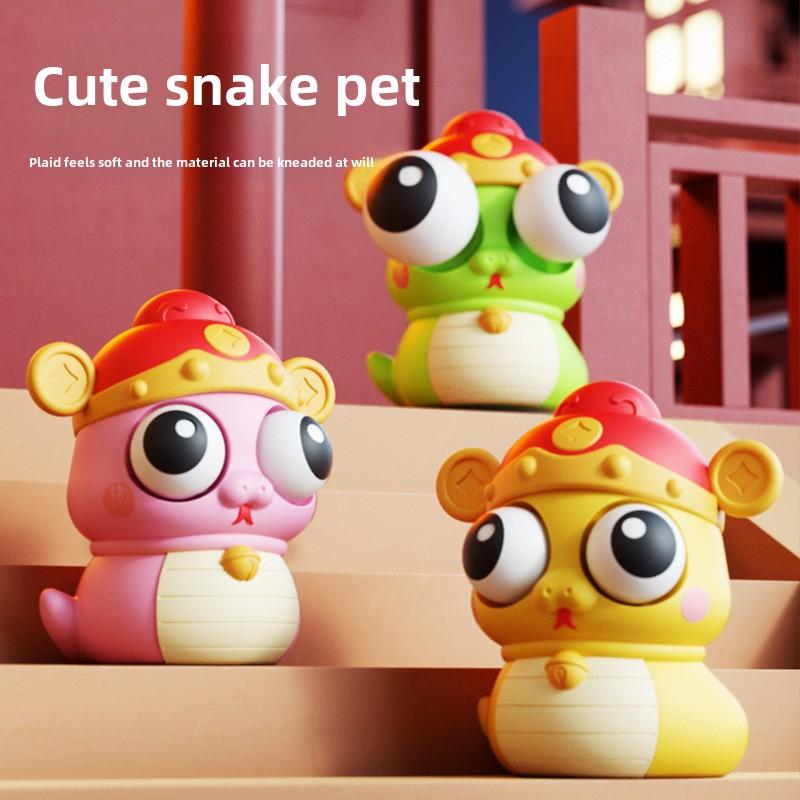 Product Introduction of 2 dollor 2025 Year of the Snake Explosive God of Wealth Snake Treasure Explosive Eye Pinching Le Staring Eye Toy 2