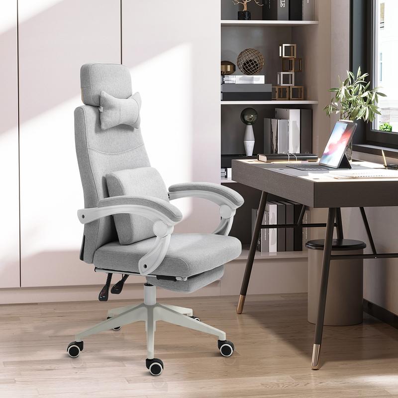 Ergonomic Home Office Chair 360° Swivel with Footrest Height Adjustable Grey 1