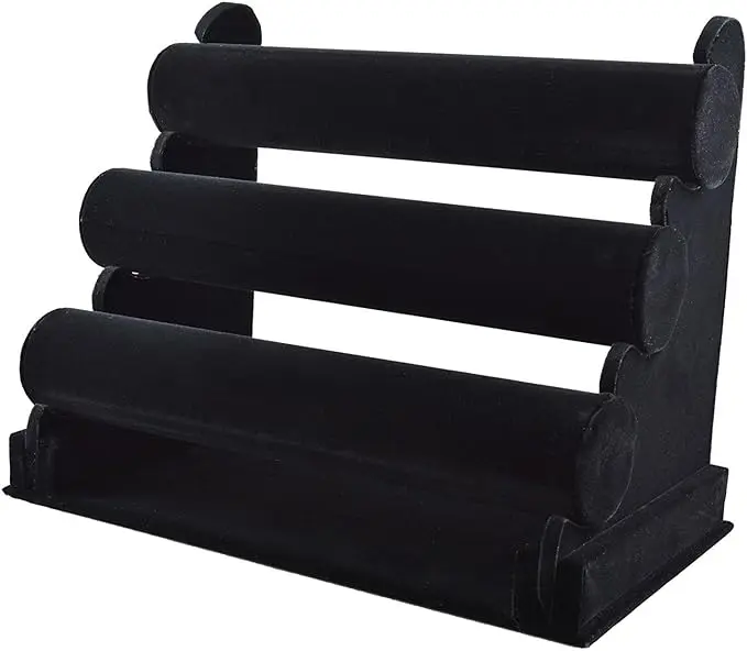 3 Tier Black Velvet Bangle Watch Bracelets Jewellery Display Stand Organiser Racks