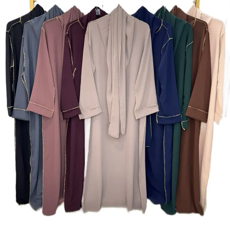 SALE - Ramadhan Noor Contrast gold stitch madina soft touch fabric abaya dress with an attached scarf modest fashion