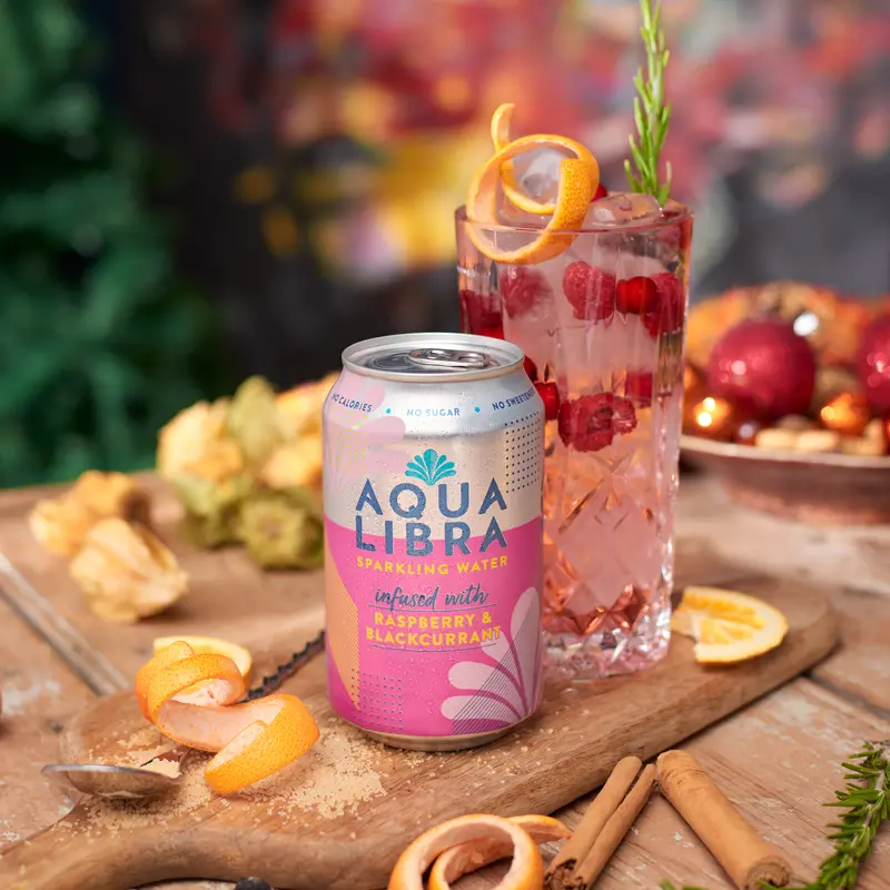 Aqua Libra Raspberry & Blackcurrant Infused Sparkling Water 24 pack of 330ml cans Fruit Beverage 6