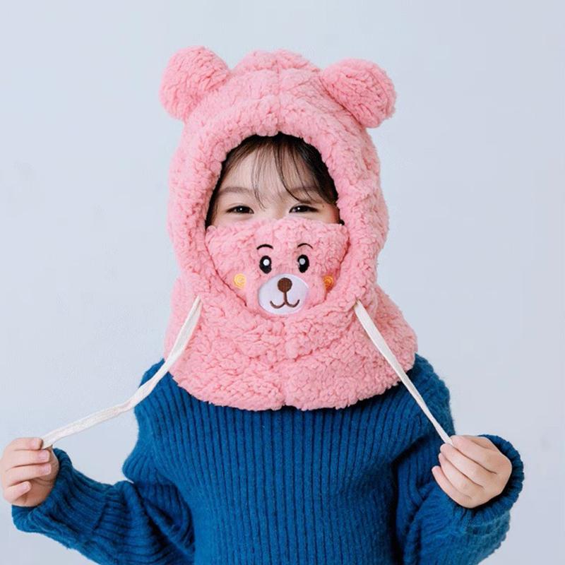 Product Introduction of Trend children's hat winter neck one men's and women's baby ear protection face cap cute bear plush warm fashion 3