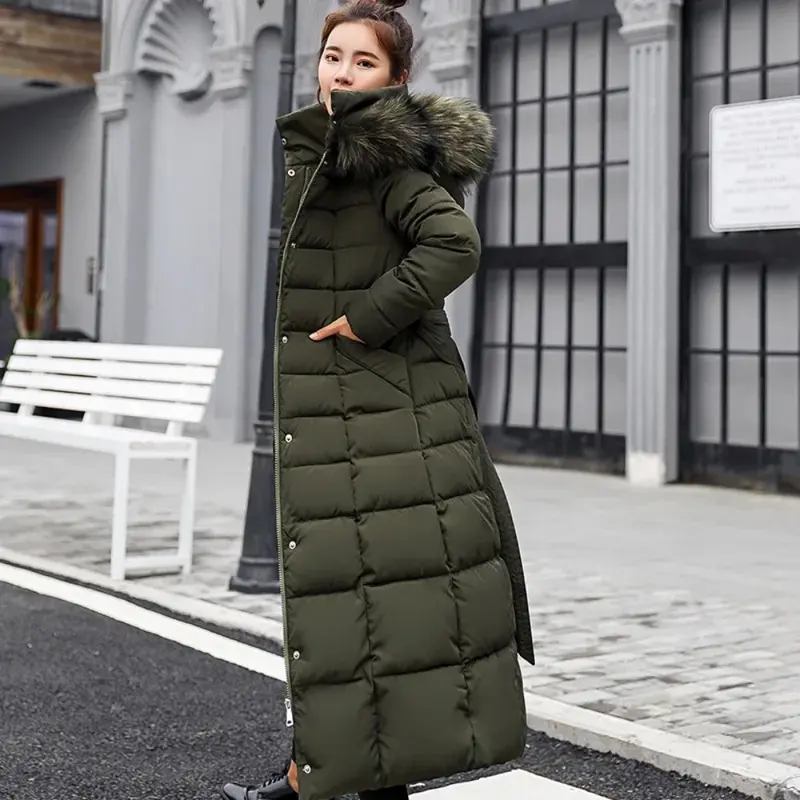 Long Down Cotton Parkas Coat Female New Winter Over Knee Loose Large Fur Collar Hooded Warm Thick Parkas Women  Padded Overcoat 4