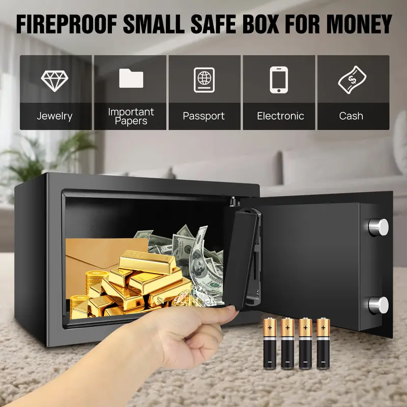 Home Digital Safe Electronic Cash Boxes Cabinet Safes Wall Safe Password with PIN code and Key,Small Safe Money Box Wall Mounted for Home Office Hotel 230mmx170mmx170mm,Steel Construction，Black High Security Home Safe 7