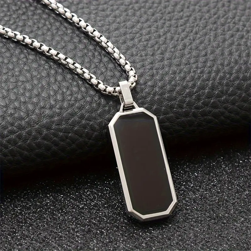 1pc Elegant Men's Stainless Steel Necklace with Sleek Black Enamel Geometric Pendant - Durable 201 Stainless Steel, Ideal Personal Gift for Him 6
