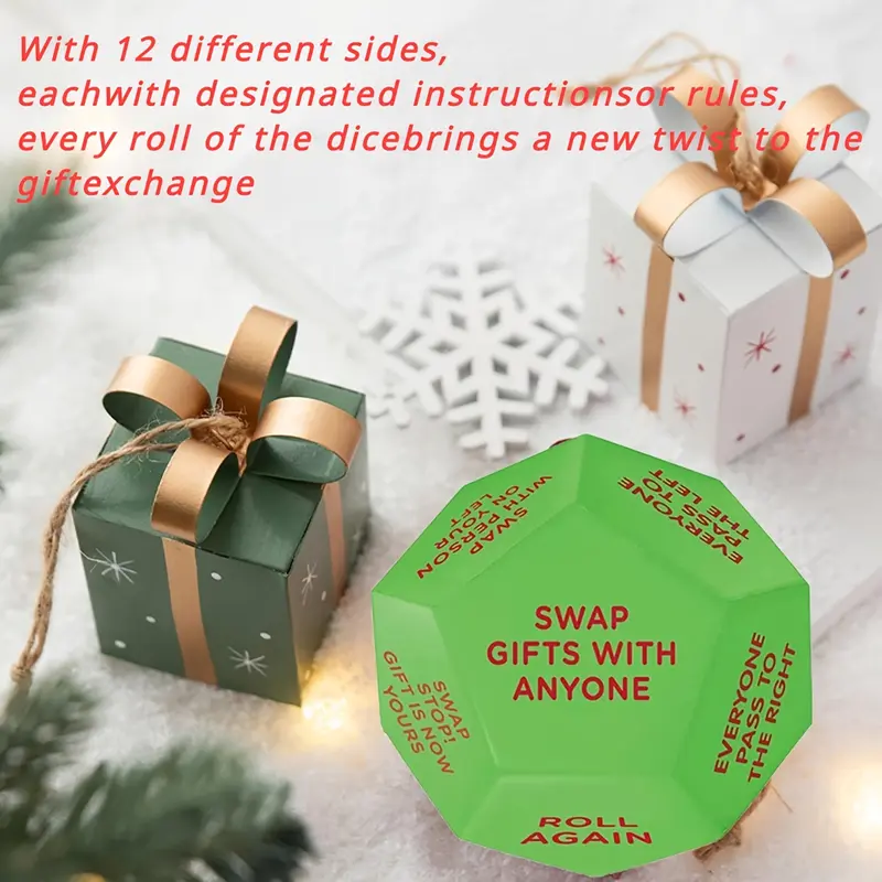 Santa's Surprise Gift Exchange Dice - 12 Unique Sides, Perfect for Christmas Party Games & Supplies, Durable Plastic, 3x3 Inches, Christmas Gift Bags 5