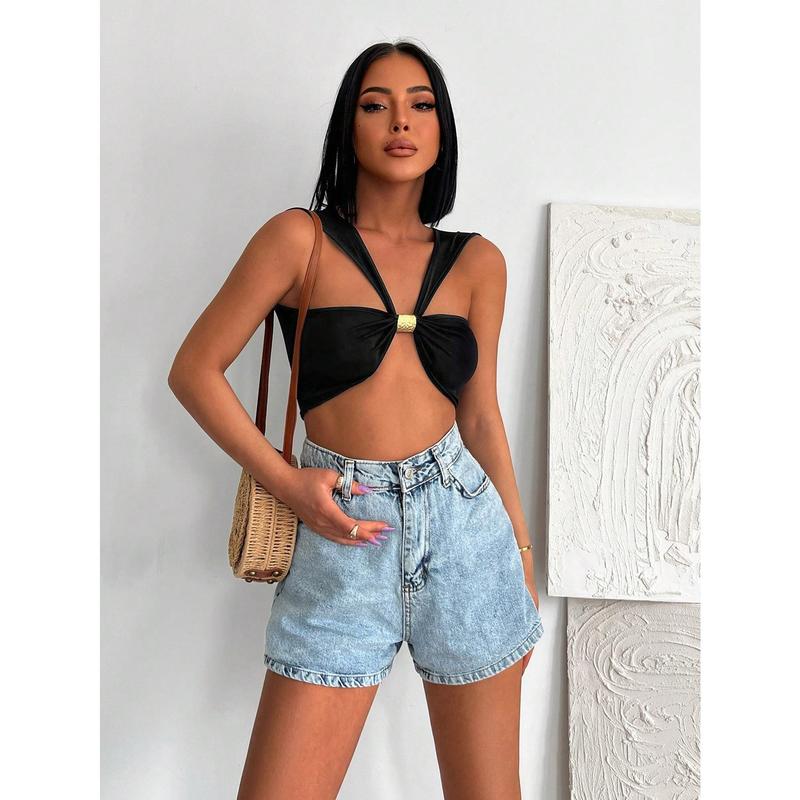Solid Crop Tank Top[S12] basic  tops  women vest align casual  clothes slip plunge neck bodyless sleeve cold  shoulder  tops shirts  women sweater gilet Womenswear Comfort 3