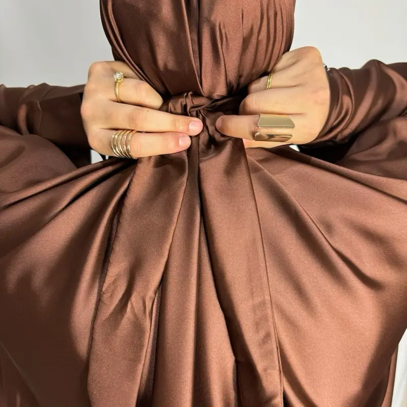 Brown Two-Piece Satin Jilbaab with Tie-Back Strings and Elasticated Skirt 2