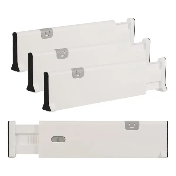 Adjustable Drawer Organisers - 4 Pack Expandable Drawer Dividers for Bedroom, Bathroom, Kitchen, Office, Shelves - Racks