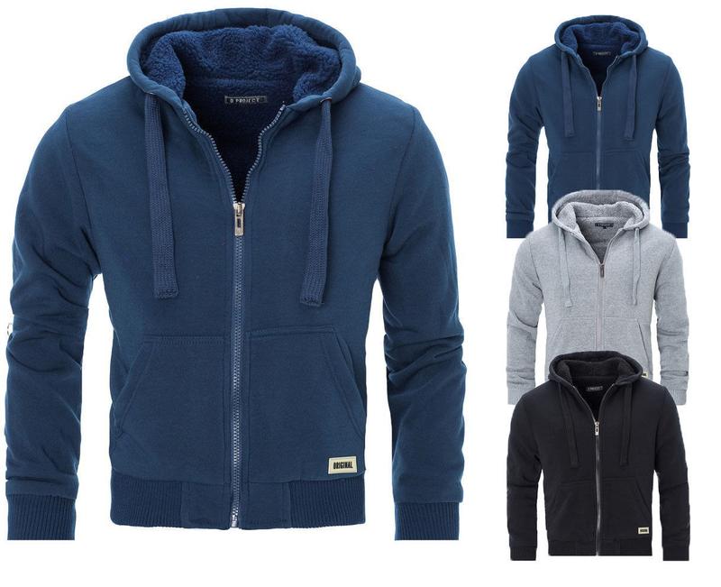 Clovu [MJK-102] Mens Padded Borg Fleece Sherpa Lined Full Zip Up Hoodie Sweatshirt Jacket 0