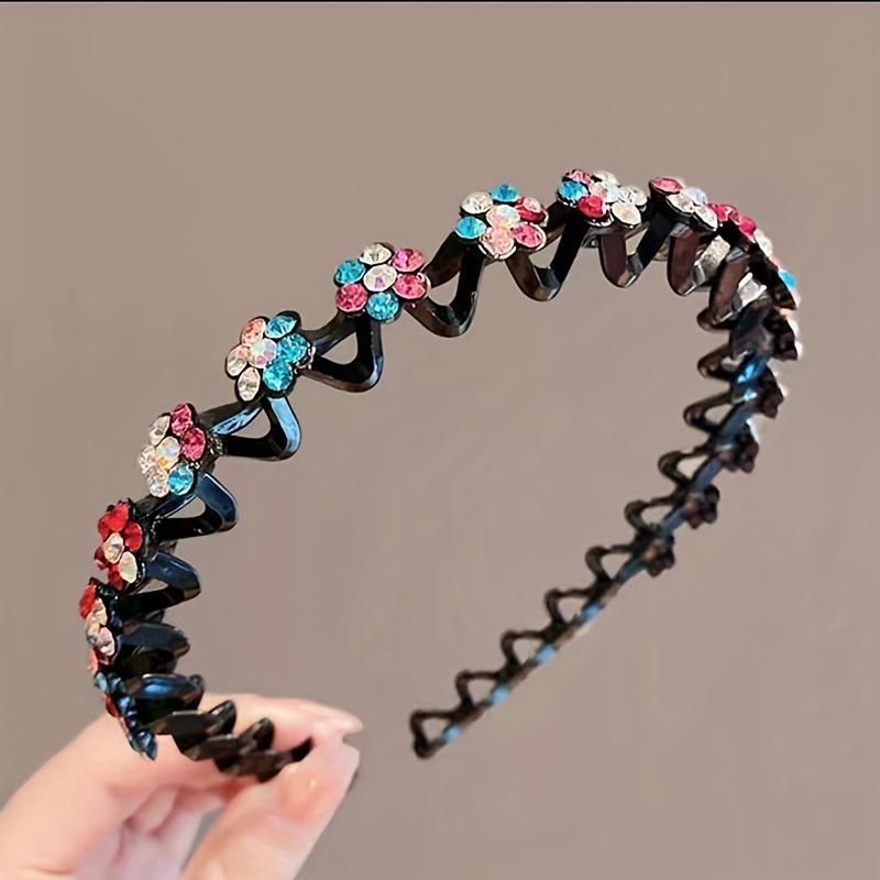 Product Introduction of 1pc/2pcs, Elegant Rhinestone Floral Hair Hoop, Plastic Non-Slip Grip Toothed Headband, Gentle On Hair, Suitable For Women, Daily Use, Face Wash, And Skincare Accessory 5