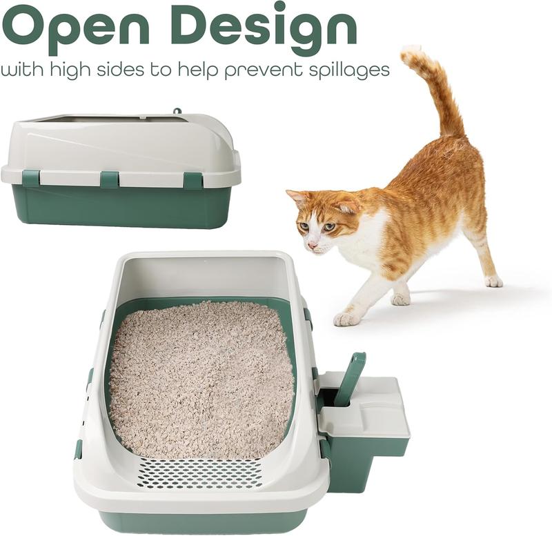 Cat Litter Tray Box, Litter Box, Plastic Cat Open Top Litter Tray with Scoop and Scoop Box Kitten Detachable Rim Easy Cleaning, 57.2 x 41.5 x 24.3cm 1