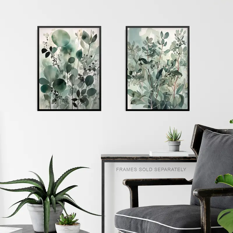 Set of 3 A4 Botanical Plants Sage Green Watercolour Eucalyptus Leaves Boho Artworks Unframed Wall Art Living Room Poster Prints Pack Decor Ornaments Decoration  Photo 5