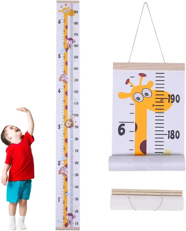 Height Growth Chart, Wall Hanging Measuring Ruler for Kids, Removable Canvas and Wood Wall Ruler