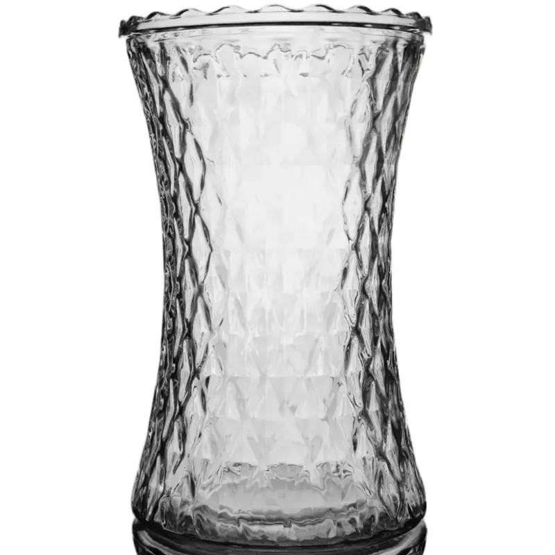 Clear glass vase Approximate Measurements: Total Height 20cm. Total Width of opening 12cm. Widest Part of Vase 12cm  Decor Ornaments  Room Decorative Flower