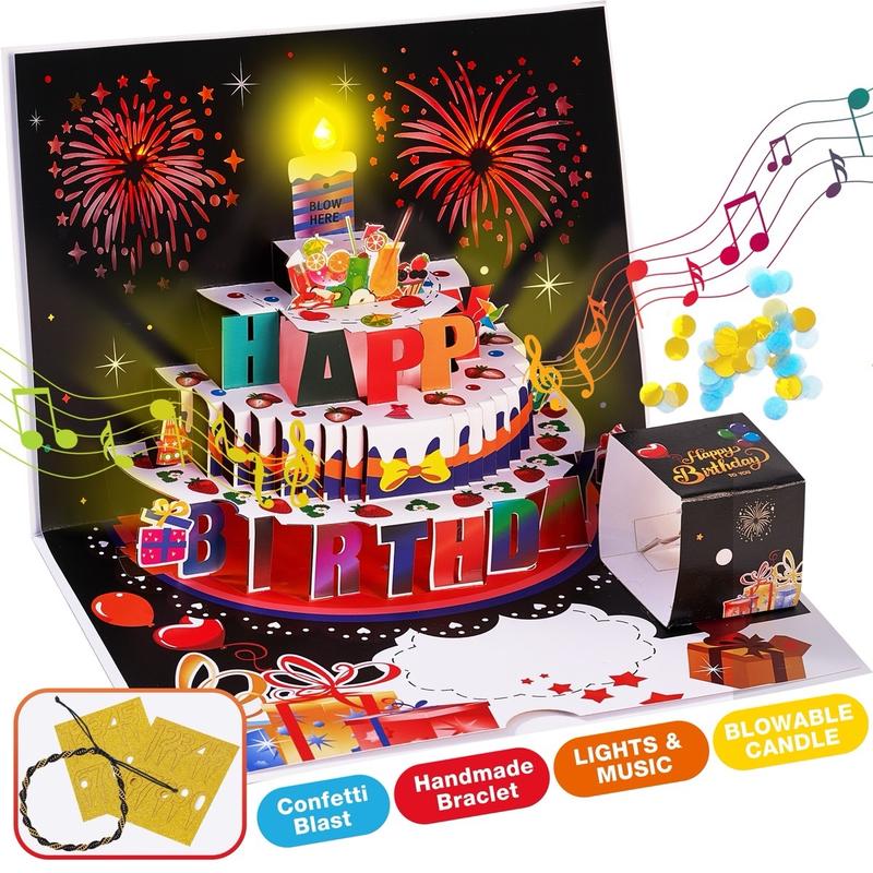 Birthday Popup Greeting Card with Lights, Music, and Candle Gift Bracelet 1