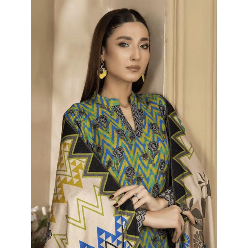 |JH-310| - Embrace Timeless Sophistication Blue & Green Digital Printed Khaddar Collection From Zavena By Johra Comfort Dress Casual Formal 3