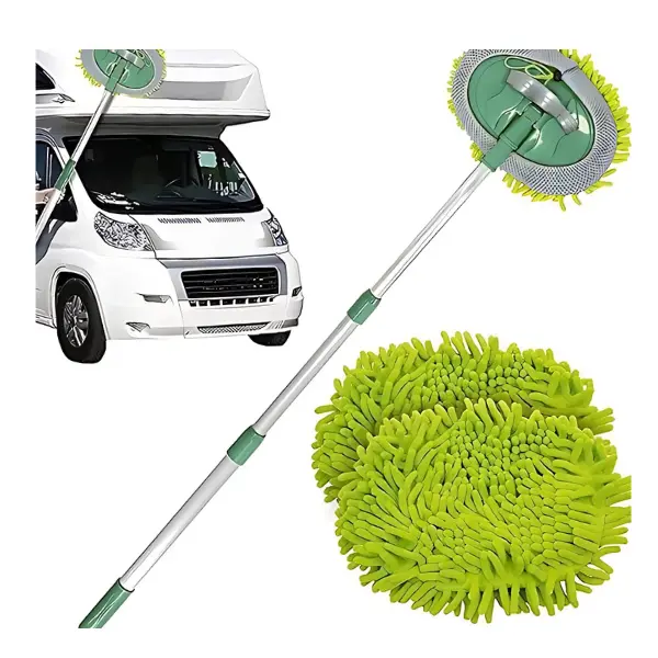 Caravan Car Wash Mop Kit - Scratch-Free Microfibre Mop & Mitt for Car Cleaning, Extendable Long Handle, 2 x Lint-Free Mop Heads, Car Washing & Detailing Brush, Vehicles and Automotive