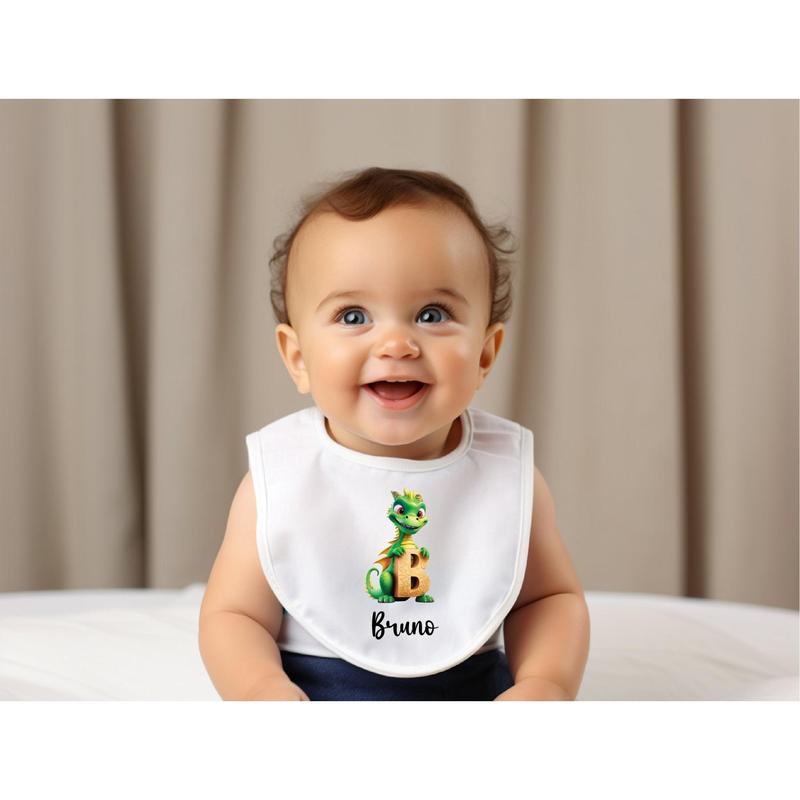 Personalised Dragon Letter Baby Bib with Name - Soft Polyester and Cotton Blend 6
