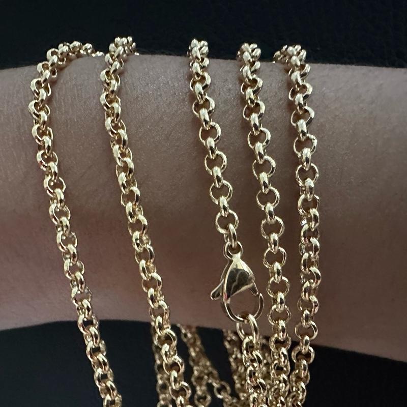 Unisex's necklace 9 carat 9k Yellow gold plated men women Rolo belcher chain necklace. All sizes , width=3mm , clasp style uk seller teens kids adults X-Large adults 5