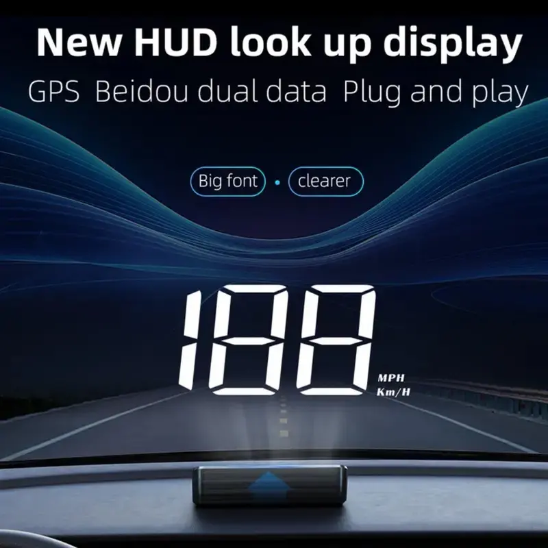 HD Car Head-Up Speed Display with Automatic Light Sensor/Switch - White Light Speedometer 0