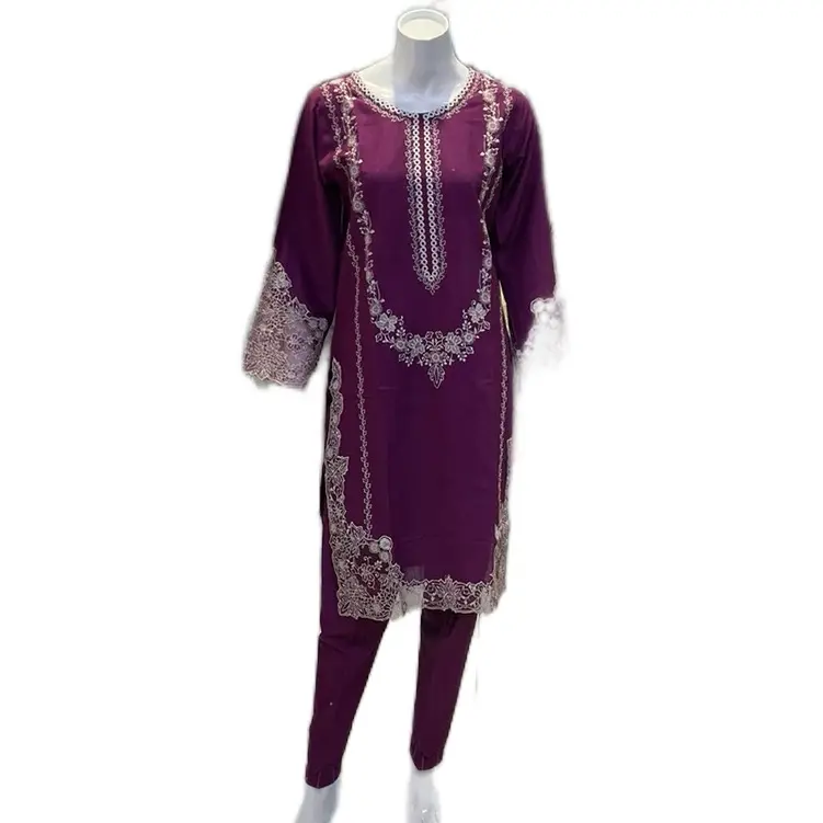 Women's 0180 Khaddar Winter 2 Piece Floral embroidery Set - Casual Womenswear for Comfort - Long Sleeve Suits. (MAGENTA)