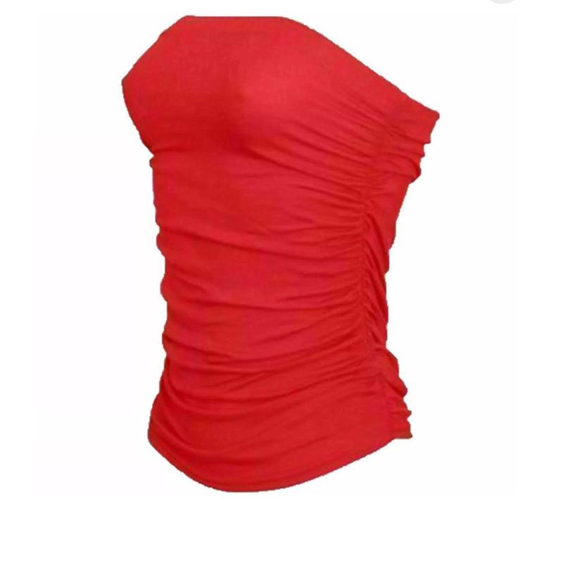 EFTINAN Womens Side Ruched Boobtube Top Ladies Stretch Bandeau Strapless Sleeveless Top white tops 5