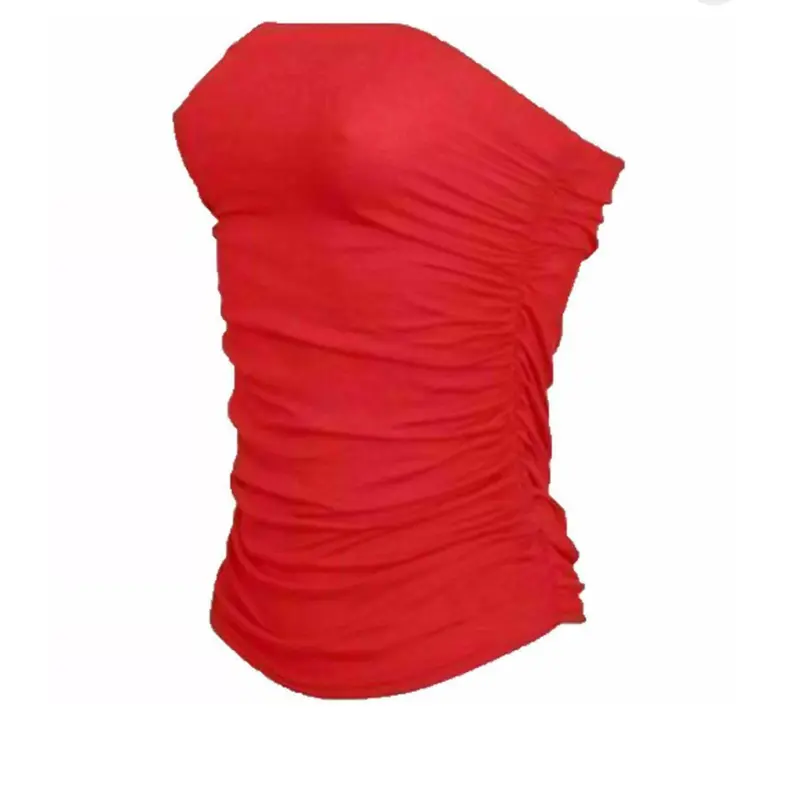 EFTINAN Womens Side Ruched Boobtube Top Ladies Stretch Bandeau Strapless Sleeveless Top white tops 5