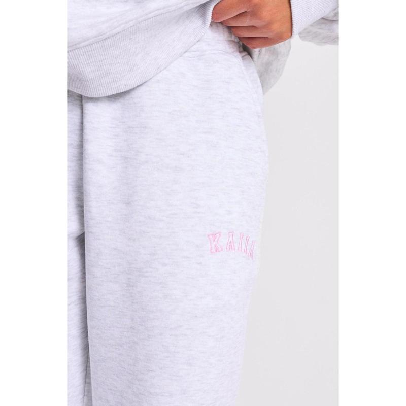 Kaiia Logo Wide Leg Joggers Light Grey Marl & Baby Pink 3