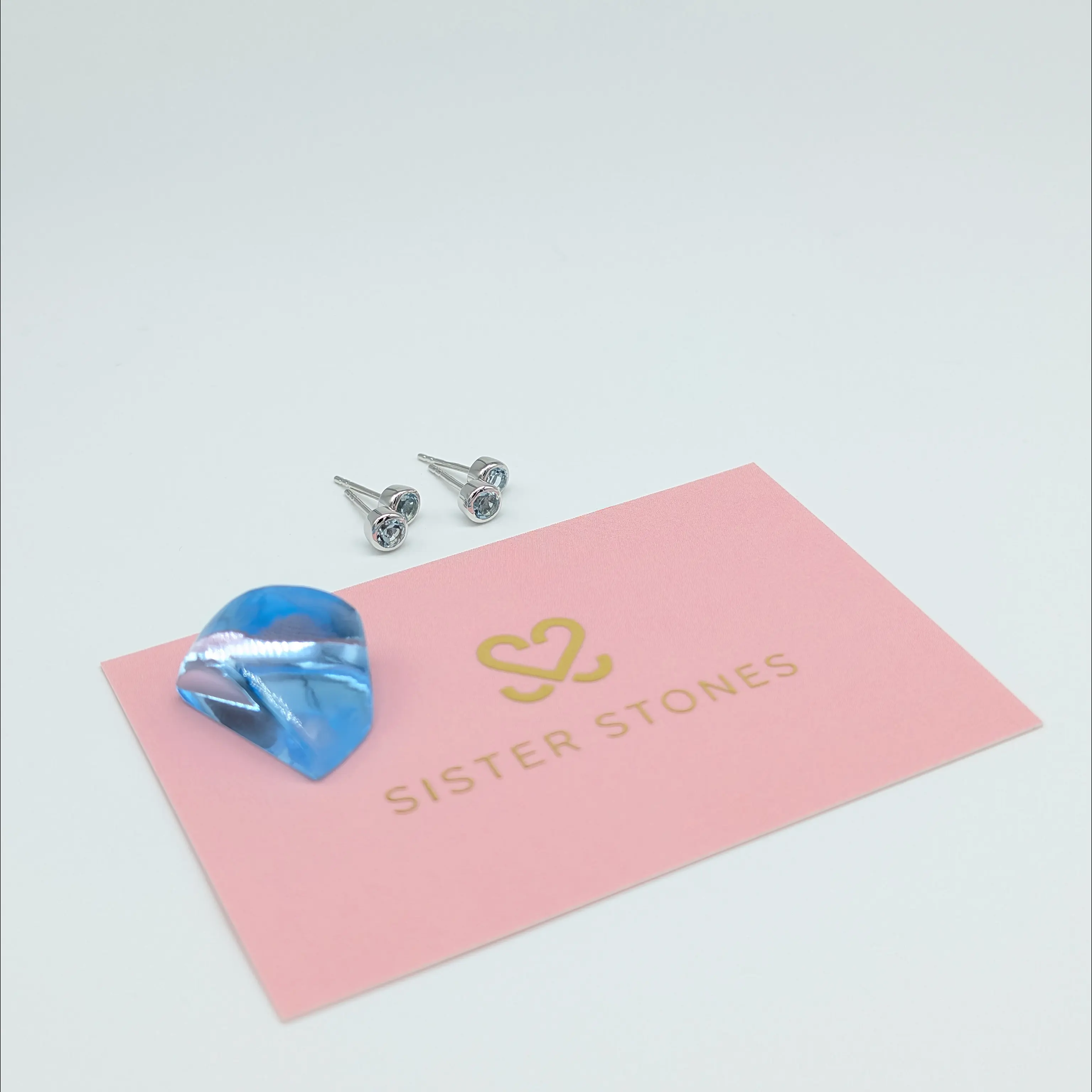 Set of 2 pairs - Round Blue Topaz Sterling Silver Stud Earrings