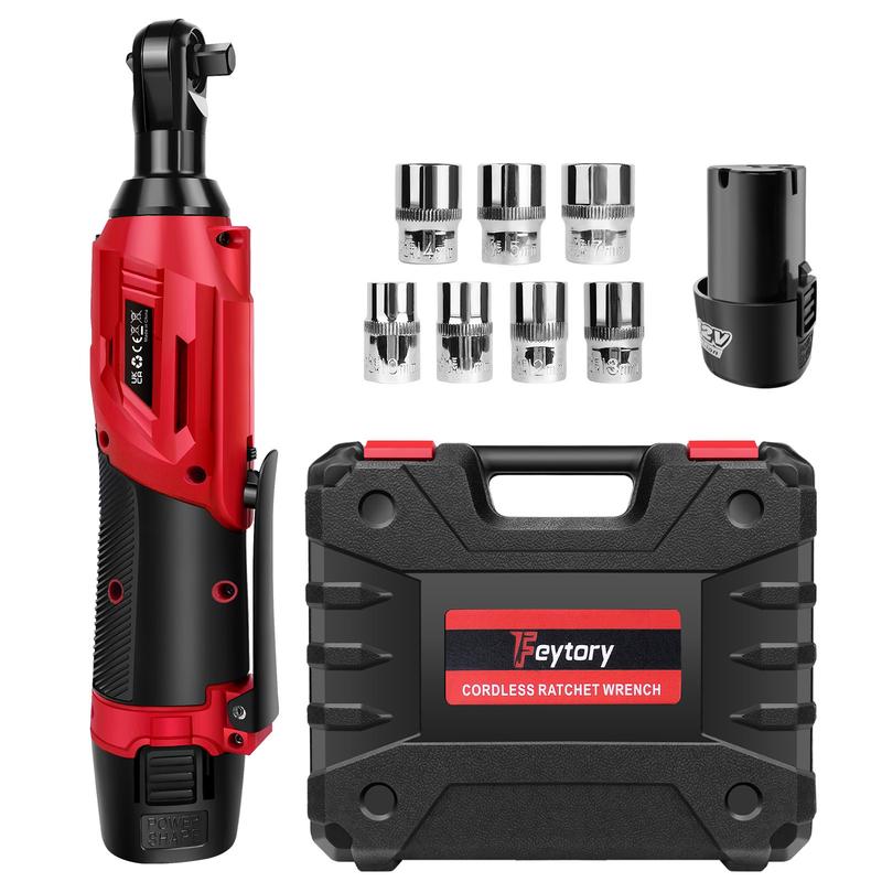 DayPlus 12V Cordless Ratchet Wrench 3/8" with 2pcs 1500mAH Batteries and Charger, 7pcs Sockets 10mm, 11mm, 12mm, 13mm, 14mm, 15mm, 17mm, 40N.m Electric Ratchet Wrench 3