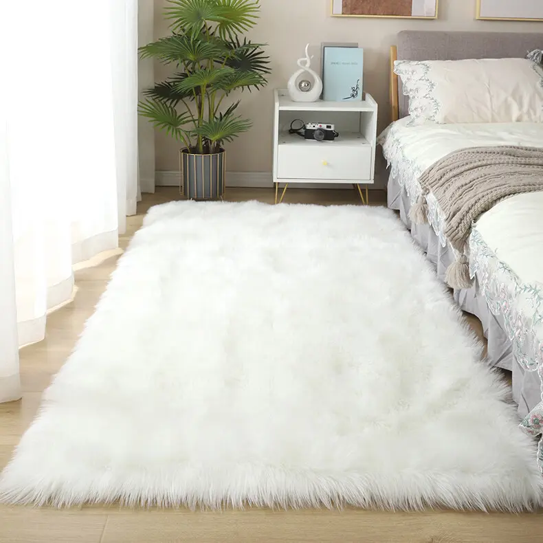 Luxurious Faux Sheepskin Area Rug - Soft, Fluffy & Machine Washable for Bedroom and Living Room Decor, White 2