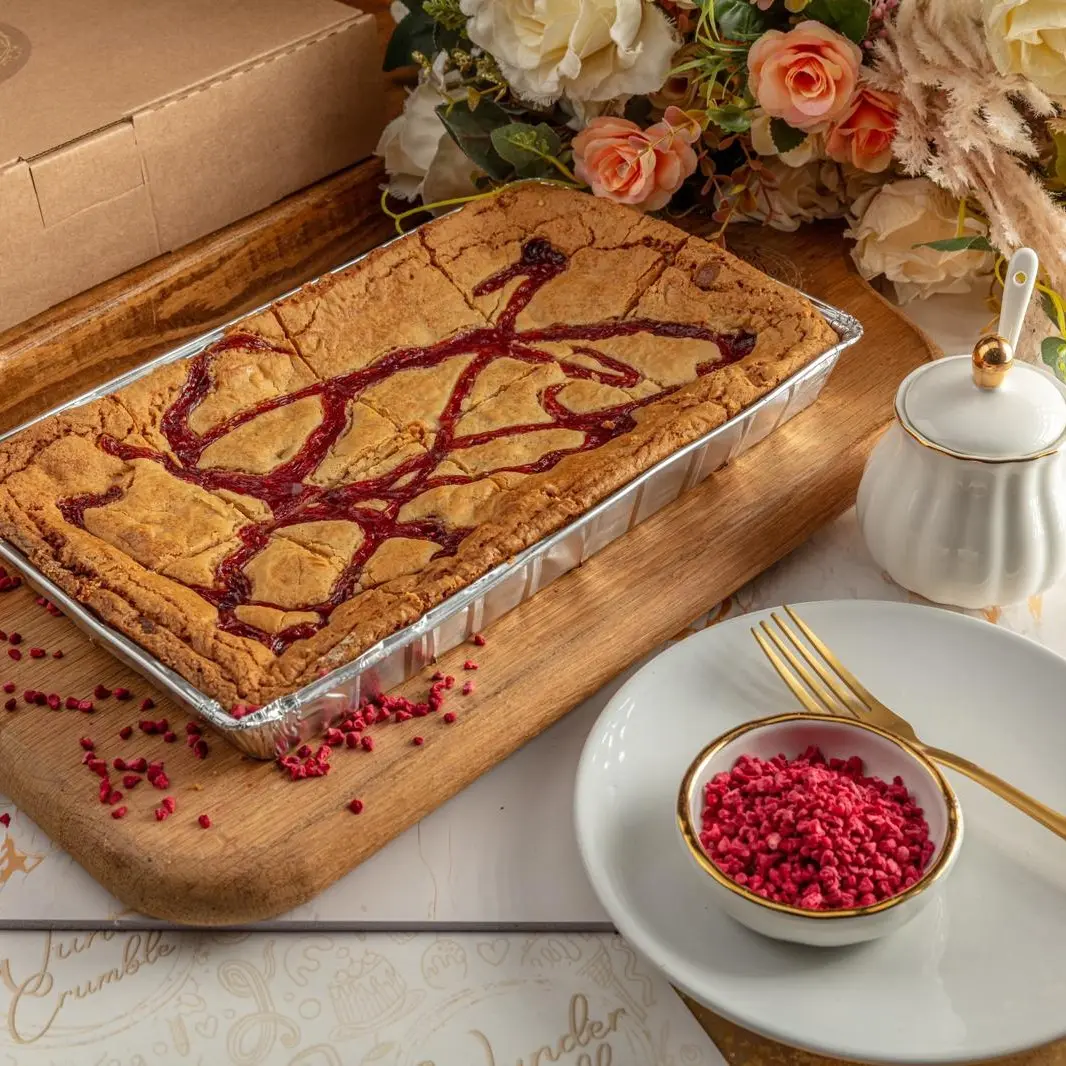 Raspberry Blondie - Flavors of ripe raspberries with a moist and chewy blondie base