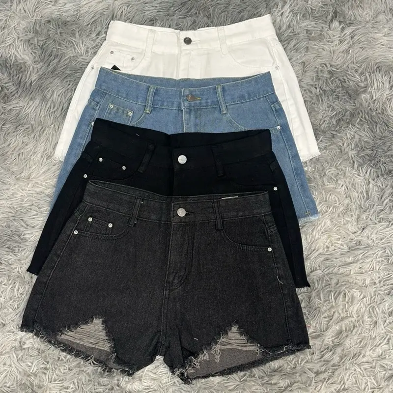 Distressed denim shorts