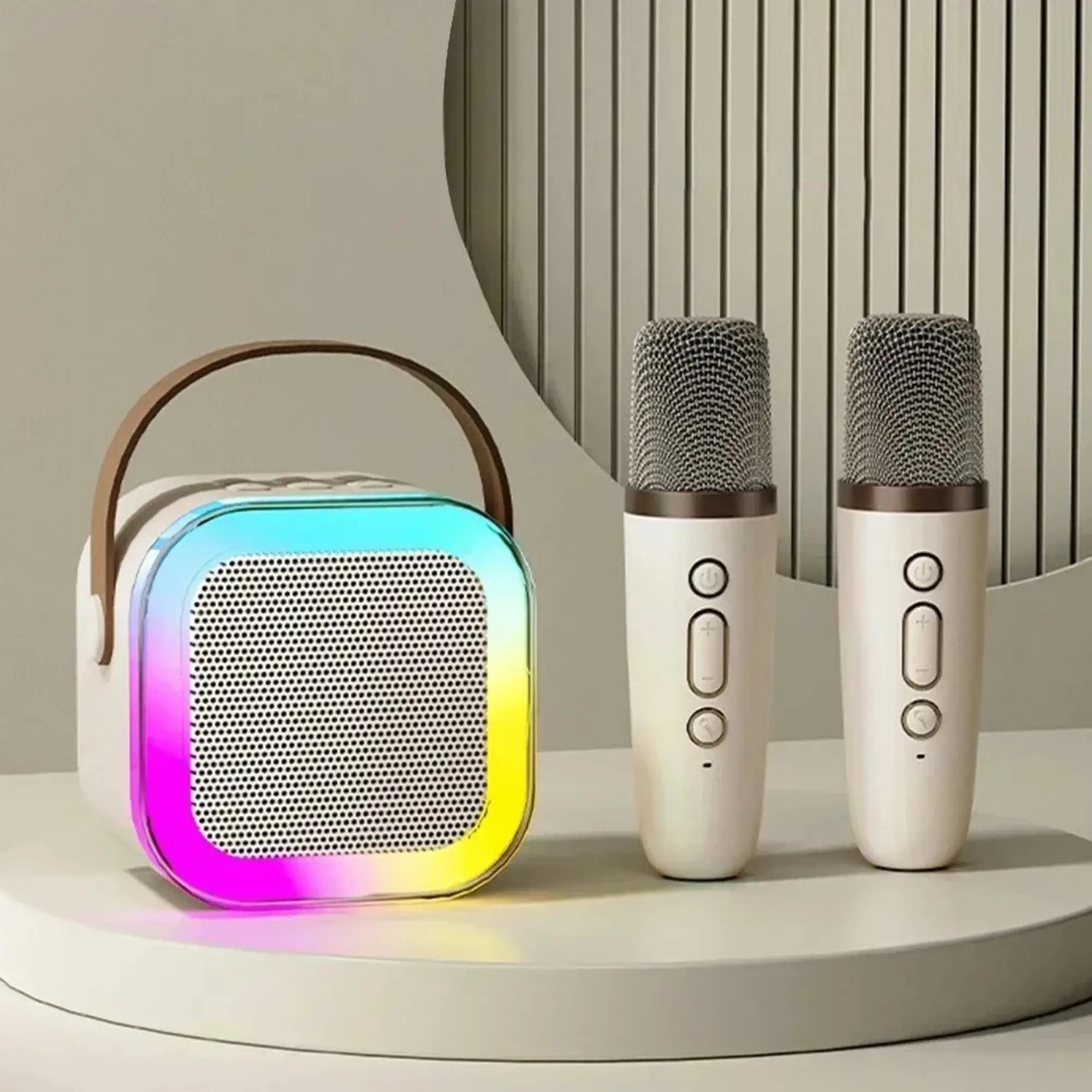[UK Seller] K12 Bluetooth Karaoke Machine Portable 5.3 PA Speaker System with 1-2 Wireless Microphones Home Family Singing Gifts Audio Adjustable Noise Smartphone , LED Colorful Light Speaker, Gift Rechargeable mini karaoke party  speaker karaoke  machine