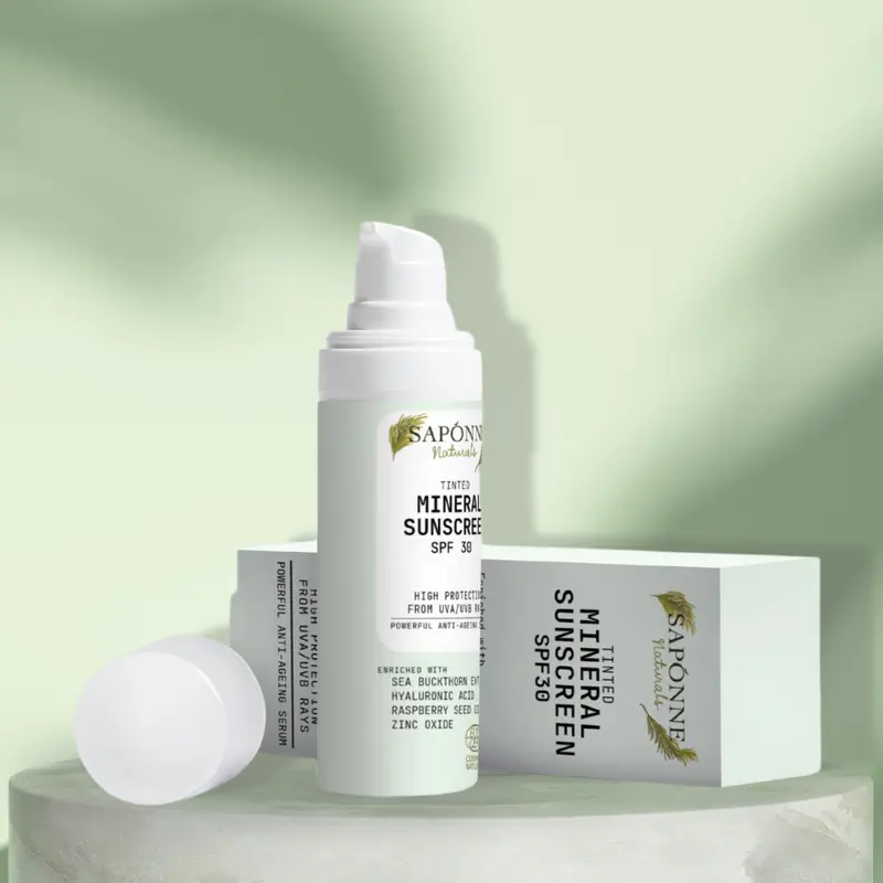Certified Natural Tinted Mineral Sunscreen SPF30 | Organic | Broad Spectrum UVA & UVB | Brightens & Protects | with Hyaluronic Acid, Sea Buckthorn Extract, Raspberry Seed Oil & Vitamin C | Mineral Sunscreen Facial Skincare - Sapónne 2