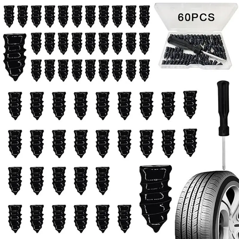 Tire Repair Screw in Rubber Plug Nail Car Tyre Puncture Kit Off-Road Tire 60PCS 3