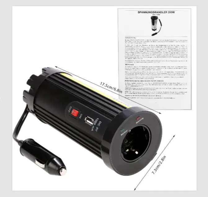 Power Heat Car Inverter 200W 12V-230V 2