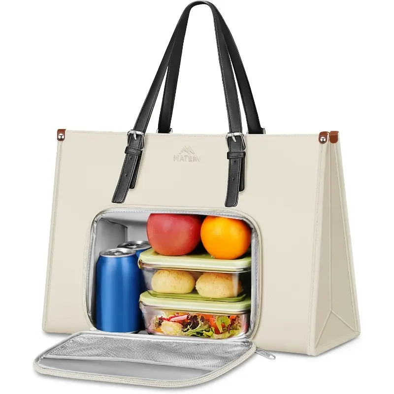 Women's laptop Tote bag with insulated lunch compartment, 39.62 cm Faux Leather briefcase with leak-proof lunch box pocket, suitable for office daily commute, office worker office, work bag, commuter tote bag, work tote bags for women, work tote