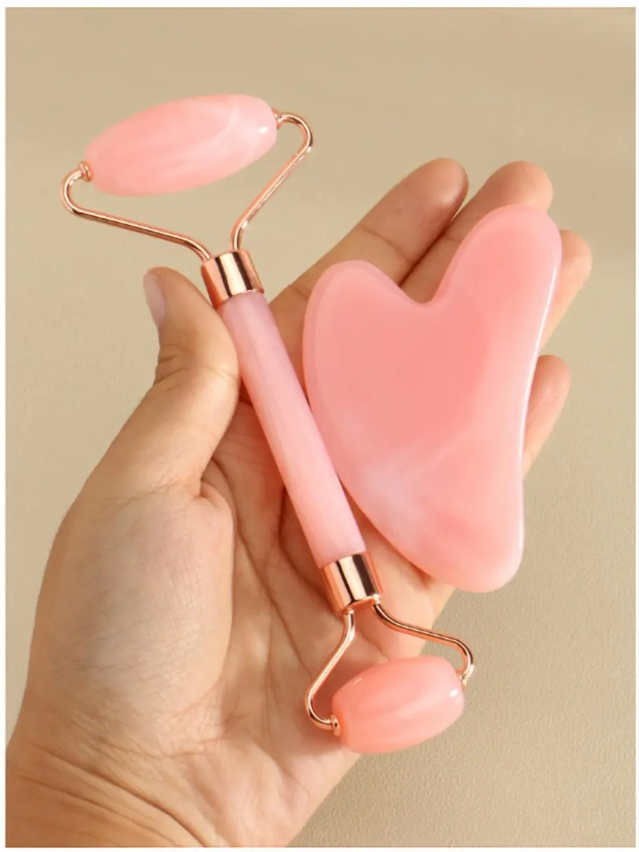 Pink Facial Gua Sha Massager Tool Set for Meridians Scraping and Body Massage - Comfort